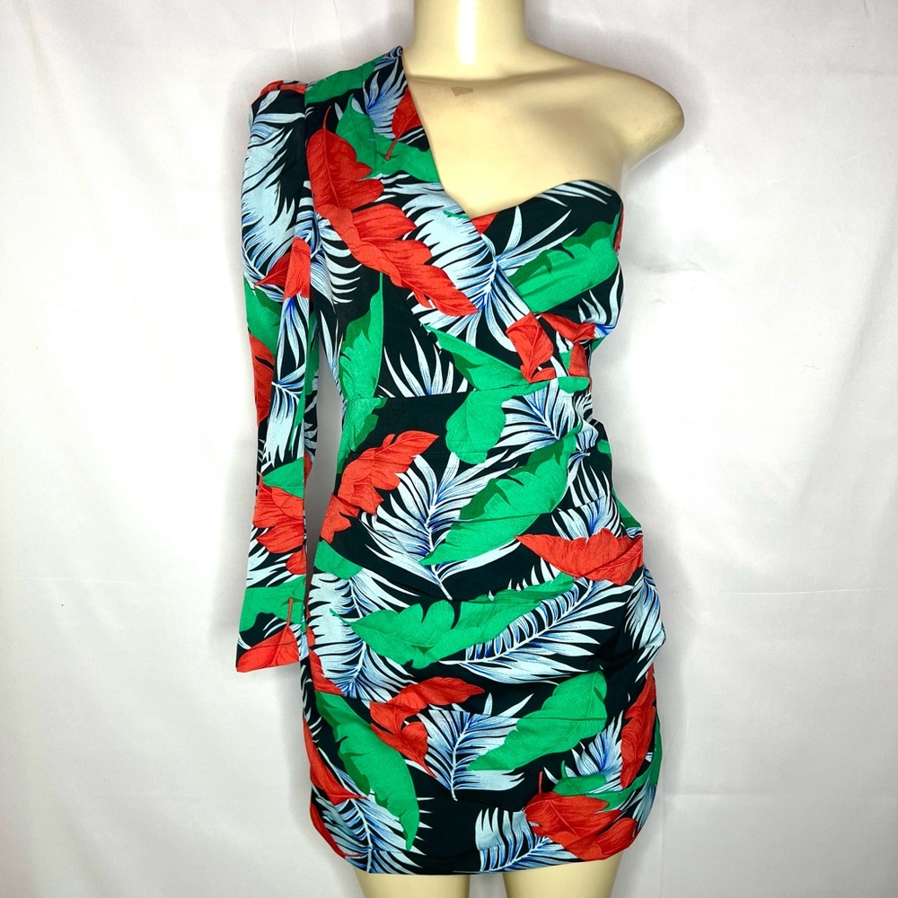 CHOOSY GREEN MULTI COLOR FLORAL ONE SHOULDER DRESS SIZE 8